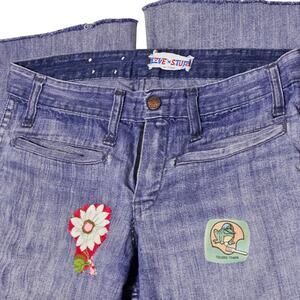 70s Love n Stuff Blue Bell Bottom Patchwork Jeans Butterfly Flower Patch Size 29